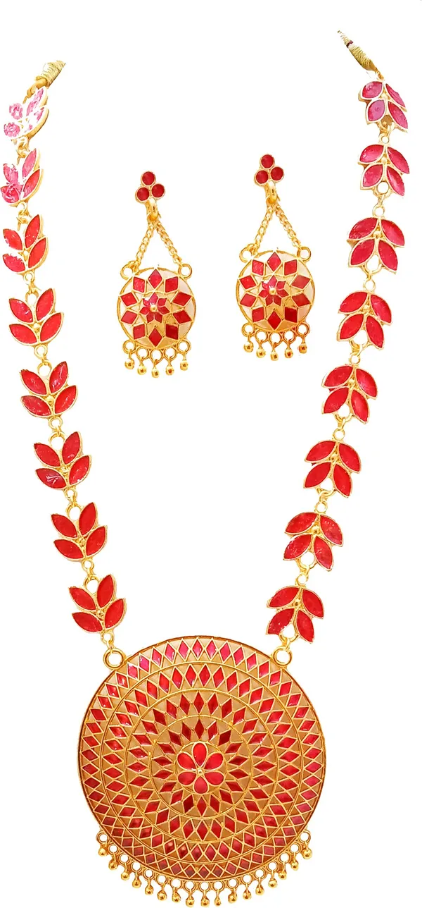 Assamese_Traditional_Gold_Plated_Red_Black_Colour_Japi_Chain_Jewellery_Set_For_Women